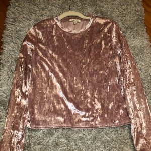 slightly cropped pink velvet long sleeve